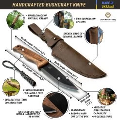 BeaverCraft BSH3 – Traditional Bushcraft Knife (Walnut Handle + Leather Sheath) W/ Blued Steel