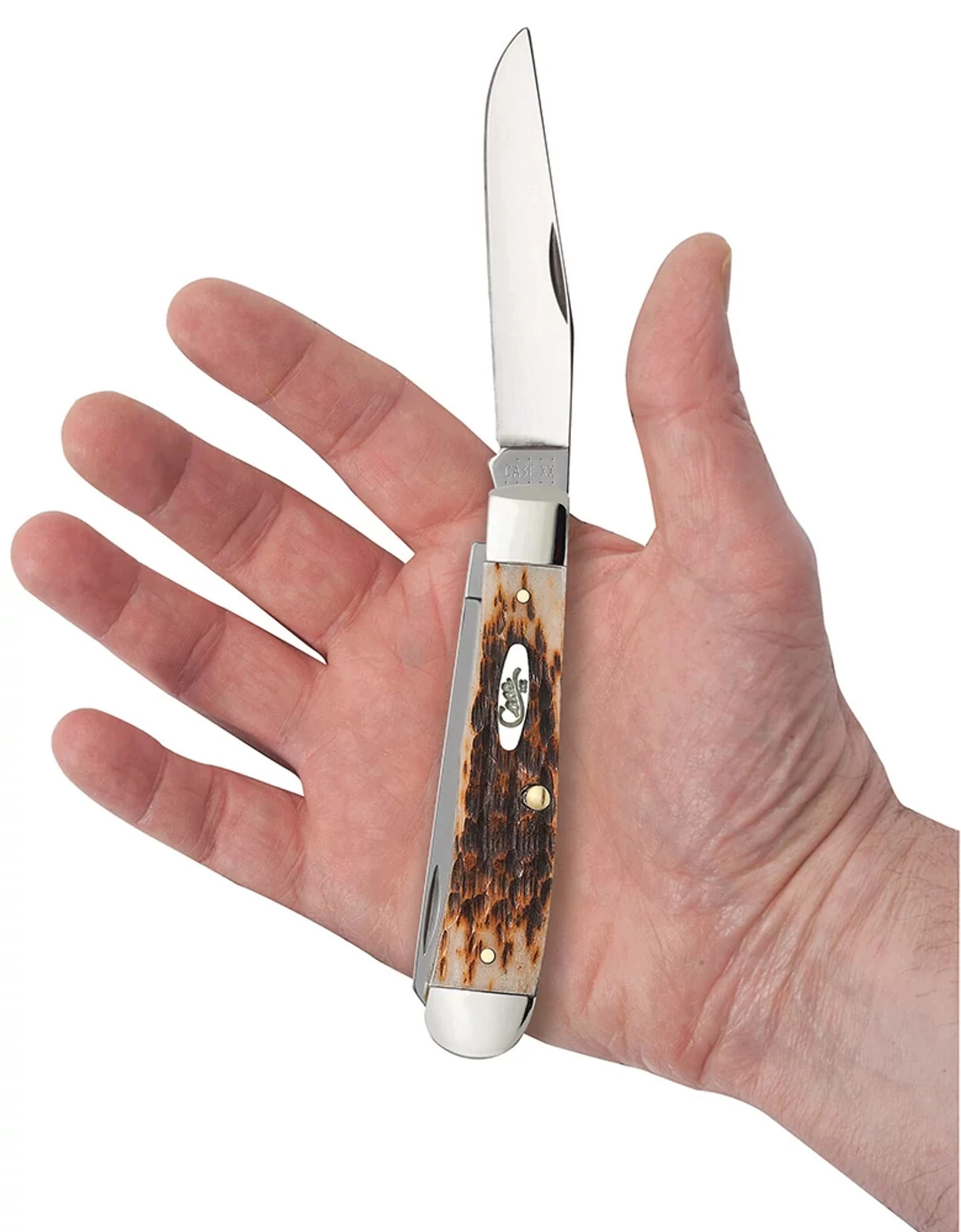 Case Amber Bone Peach Seed Jig (SS) Large Trapper Folder Knife #00164 - Image 3
