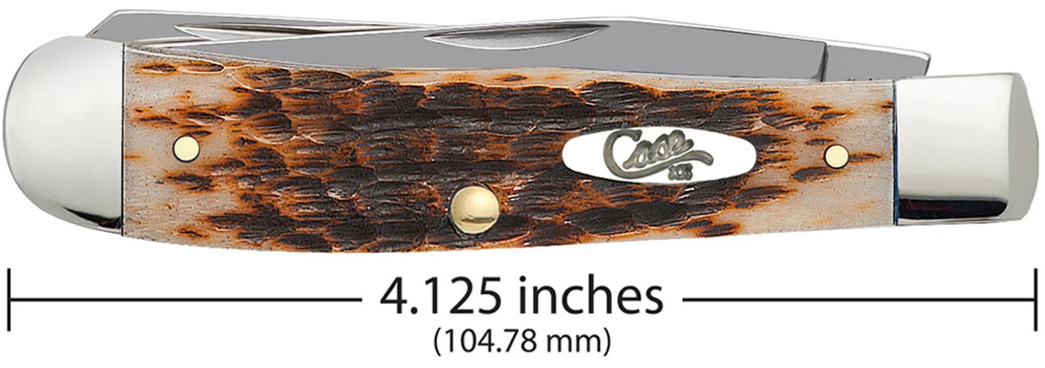 Case Amber Bone Peach Seed Jig (SS) Large Trapper Folder Knife #00164 - Image 4