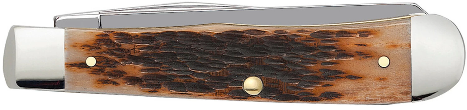 Case Amber Bone Peach Seed Jig (SS) Large Trapper Folder Knife #00164