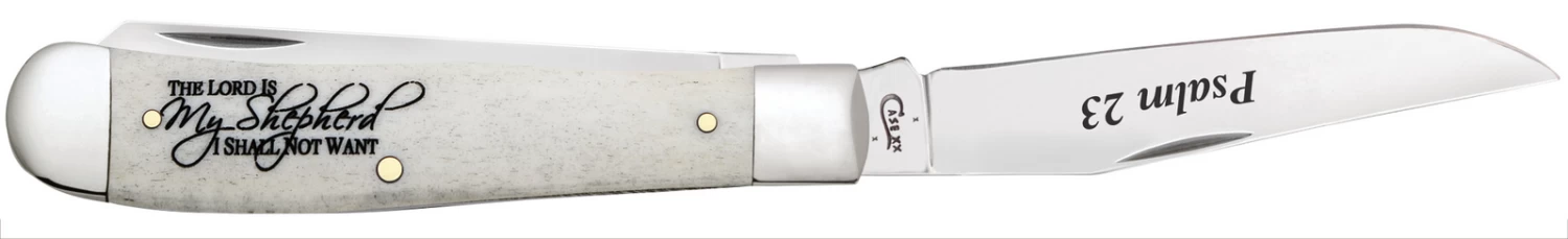 Case Psalm 23 Smooth Natural Bone (SS) Trapper Folder Knife #08795 - Image 2