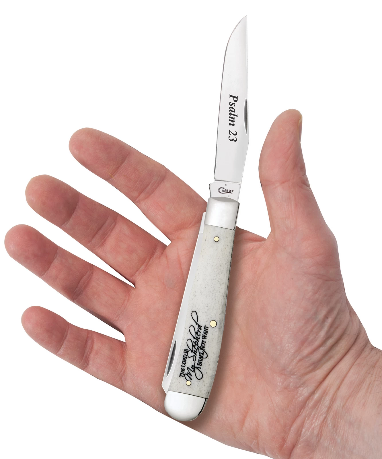 Case Psalm 23 Smooth Natural Bone (SS) Trapper Folder Knife #08795 - Image 3
