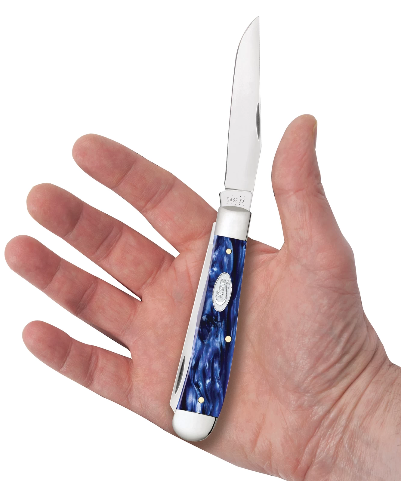 Case Sparxx Smooth Blue Pearl Kirinite® (SS) Large Trapper Folder Knife #23431 - Image 3