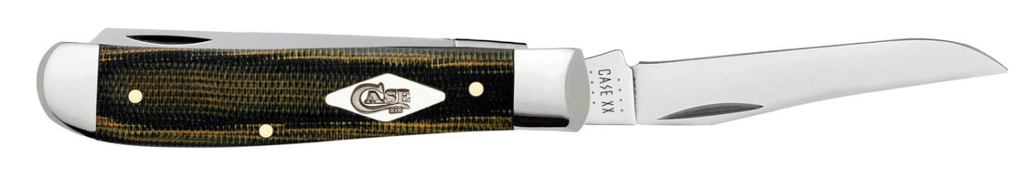 Case Smooth Green And Black Natural Canvas Micarta (SS) Mini Trapper Folder Knife #23472 - Image 3