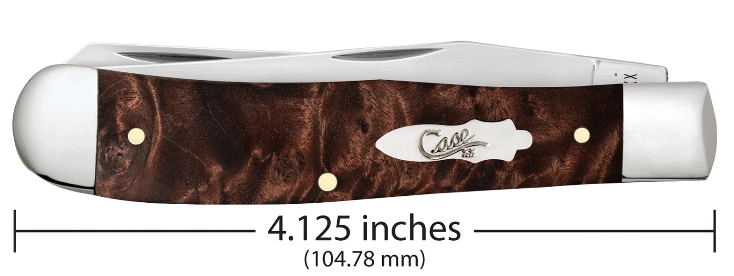 Case Smooth Brown Maple Burl Wood (SS) Large Trapper Folder Knife #64060 - Image 4