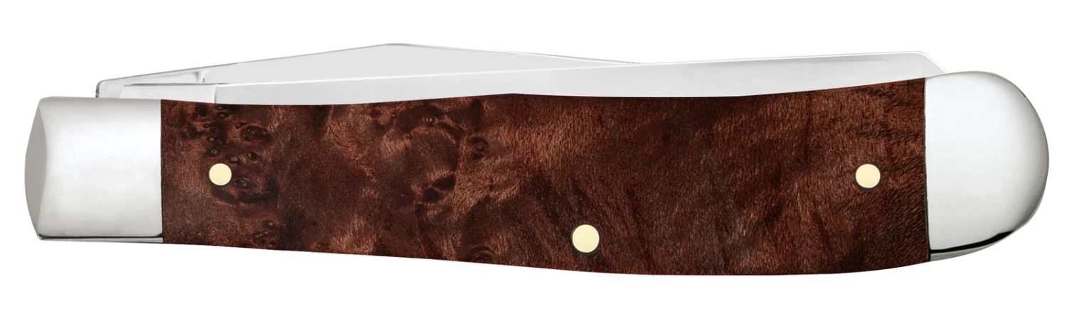 Case Smooth Brown Maple Burl Wood (SS) Large Trapper Folder Knife #64060