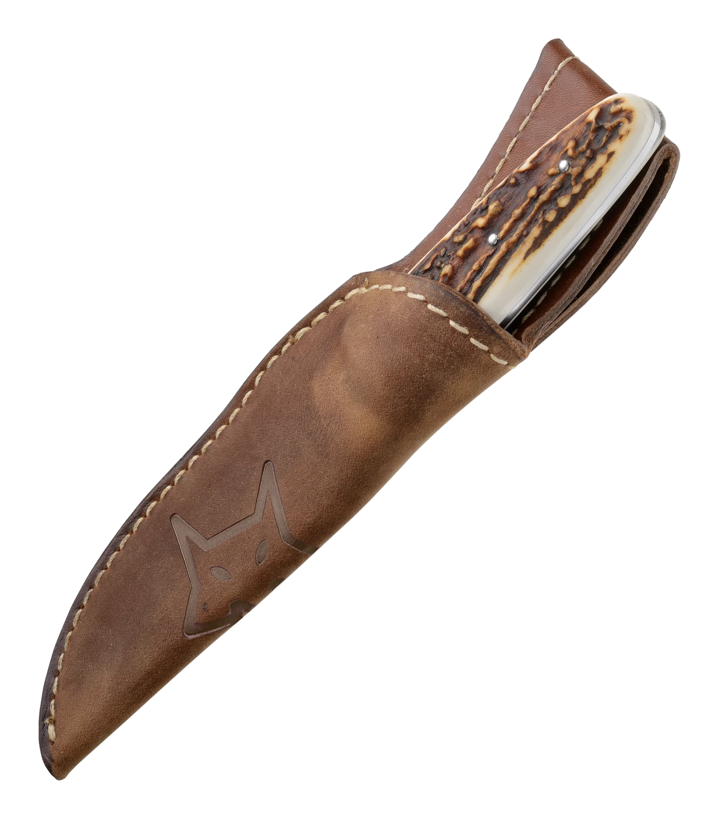 FOX Vintage LIMITED EDITION Staghorn Handle Fixed Blade Hunting Knife, Leather Sheath - Model 638 CE