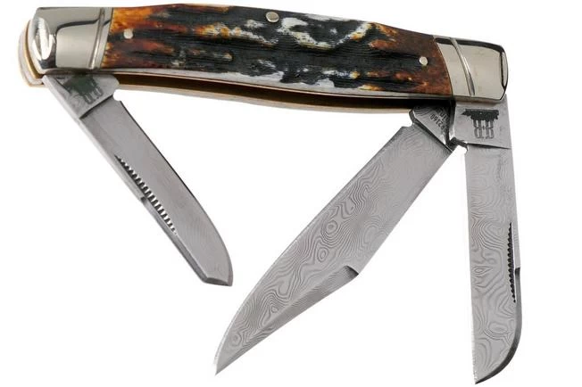 Rough Ryder Stockman Cinnamon Stag RR2160 Damascus Slipjoint Pocket Knife - Image 2