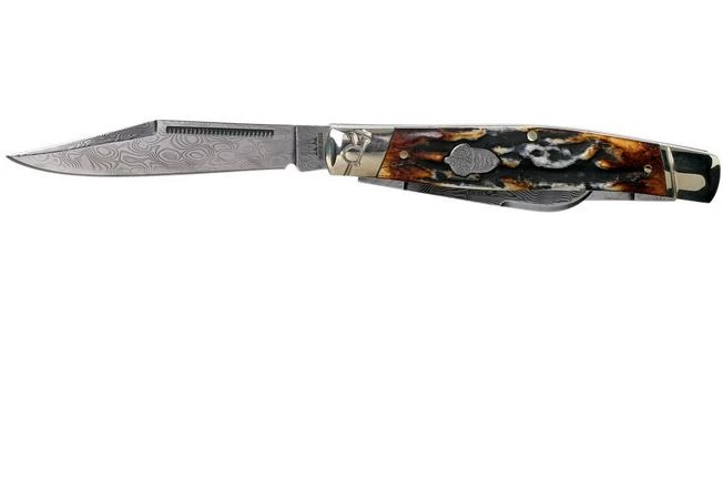 Rough Ryder Stockman Cinnamon Stag RR2160 Damascus Slipjoint Pocket Knife - Image 3
