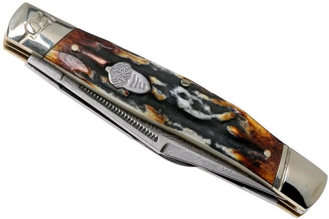 Rough Ryder Stockman Cinnamon Stag RR2160 Damascus Slipjoint Pocket Knife - Image 4